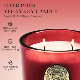 M&SENSE Large Two-Wick Soy Candle | Wild Rose & Red | 19.8 oz, 120H Burn Time | Luxury Scented Candle for Relaxation, Gifting, Home Décor | Ideal for Bedroom, Office, Party Ambiance