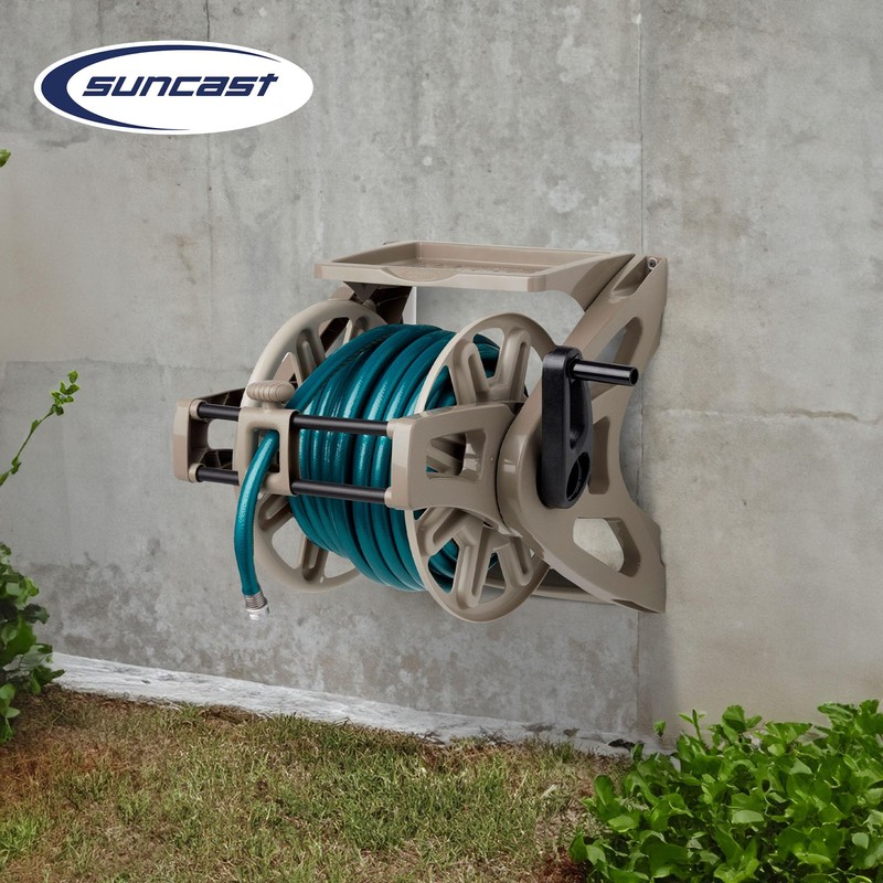 Suncast Hose Handler Wall-Mounted Reel for Outdoor Garden Storage, Light