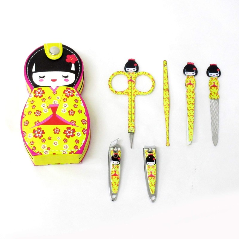 Nail Care 6 Piece Set Kokeshi Wind with Case (Yellow)