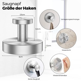 Pack of 4 Towel Rails No Drilling Suction Cup Hooks for Kitchen and Bathroom Reusable Towel Holder Suction Cup Wall Hook Strong Hook Multifunctional Bathrobe Hook Loofah Coat Hook, Silver