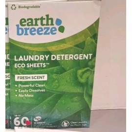Earth Breeze Laundry Detergent Sheets Fresh Scent 1 X 30 Total 60 Loads No Jugs