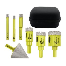 Diamond Core Drill Bits Set - 7pcs (6/8/10/20/25/35mm+50mm Hex Shank Beveling Chamfer Bit) SANLEETEK Hole Saw Kit with Round Shank for Ceramic Tile Porcelain Marble Granite
