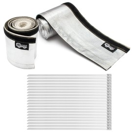 Heat Shroud Sleeve Aluminized 2 Pcs for Ultimate Heat Protection Hose Wire Shield 1-1/2''I.D. x 10FT, with 20 Pcs 7.8Inch Stainless Steel Cable Metal Zip Ties