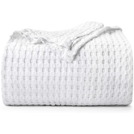 Utopia Bedding Cotton Waffle Blanket 300 GSM (White - 90x84 Inches) Soft Lightweight Breathable Bed Blanket Full Size Layering Any Bed for All Season