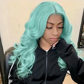 AFBeauty Mint Green Lace Front Wig Long Loose wavy Green Middle Part Wig Synthetic Natural Hairline Wig Heat Resistant Soft Wigs for Women Cosplay Party