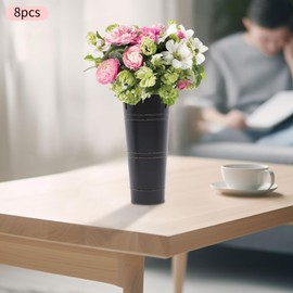 JAYGOVAN 8 Pcs 10 Inch Galvanized Metal Vase with Handles Metal Vase Farmhouse Rustic French Flower Bucket for Flower Bar,Home Decor,Wedding Centerpiece,Unbreakable Tall Vase (Black)