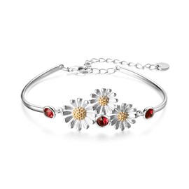 YAFEINI Gänseblümchen Armband 925 Sterling Silber Gänseblümchen Anhänger Schmuck für Frauen Mädchen Geschenk… (rot)