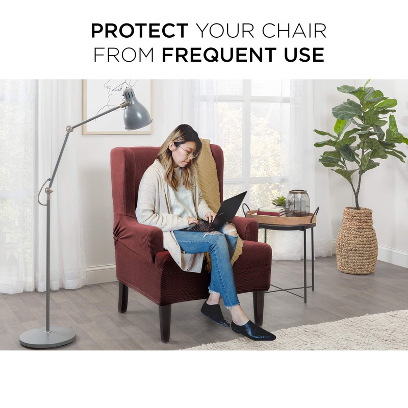 Maytex Pixel Ultra Soft Stretch Back Arm Furniture Cover Wine
