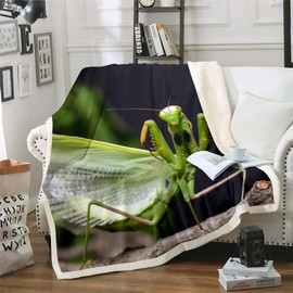 Homewish Wildlife Theme Flannel Fleece Blanket Green Praying Mantis Pattern Decor Throw Blanket for Couch Sofa Lightweight Microfiber Bed Throws for Kids Girls Teens, Throw Size (50 x 60 Inches)