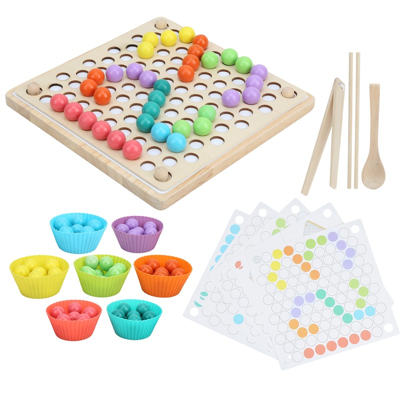 Children Wooden Clip Beads Puzzle Board Hands Brain Training Bead