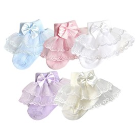 XPXGMT Bow Frilly Lace Baby Girls Socks Cotton Little Girls Socks 6-12 Months