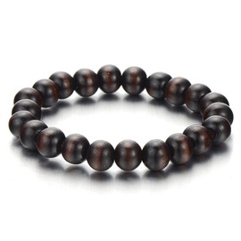 Mens Womens 10mm Wood Beads Bracelet, Dark Brown(CA)