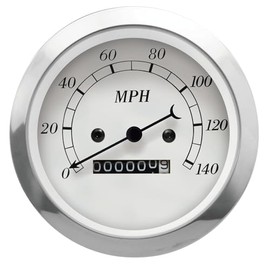 MOTOR METER RACING Classic Series Vintage 85mm 3-3/8" Mechanical Speedometer Analog Odometer 0-140 MPH White Dial Black Needle Light Bulb Illumination