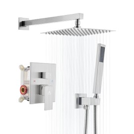 Arofa 10 Inch Shower Faucet Set, Brushed Nickel Rain Shower System Kit with Rough-in Valve High Pressure Shower Fixtures Handheld and Square Rainfall Shower Head Sets Complete Luxury Rain Mixer