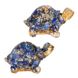 moonsix 2PCS Carved Crystal Longevity Turtle Figurine Small Resin Tortoise Animal Collectible Gift for Home Desk Office Decor, Lapis Lazuli