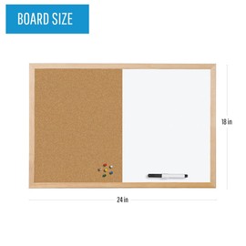 Mastervision Cork & Dry Erase Combo Board, 18" x 24", Dry Erase White Board/Cork Bulletin Board Combo, Pine Wood Frame