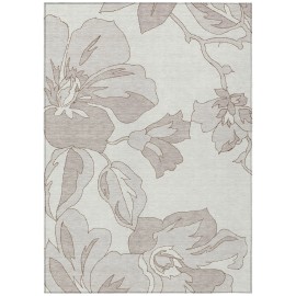 Homeroots 3' X 5' Ivory Beige And Taupe Floral Washable Indoor Outdoor Area Rug