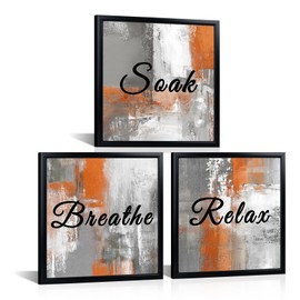Derkymo 3 Pieces Bathroom Picture Wall Decor Breathe Relax Soak Sign Wall Art Framed Ready to Hang 12"x12"x3pcs