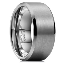 King Will 10mm Basic Tungsten Wedding Band for Men - Gunmetal Ring, Comfort Fit, Size 7
