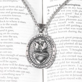 WHLHMK Sacred Heart of Jesus Necklace, Stainless Steel Jesus Christ Sacred Heart Medal Necklace, Punk Pendant Necklace Trendy Jewelry Christian Amulet Christian Gift