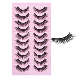 SLSXNL Natural Lashes Cat Eye Wispy Lashes Fox Eye False Eyelashes Manga Strip Lashes Lash Extensions 10 Pairs