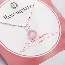 Bixorp Rosenquarz Halskette - Das Herzchakra - Edelstein Chakra Anhänger Geschenk - 925 Silberne Halskette