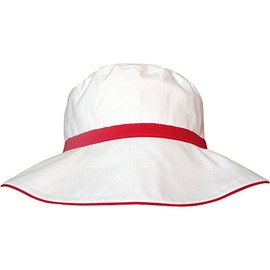 TeddyT's Ladies Fully Reversible 2 in 1 Stripy Wide Brim Summer Sun Hat (M/L (57cm), Red)