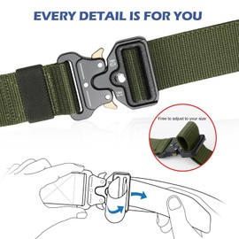 BESTKEE Tactical Belt, 1.5" Military Work Belt, Heavy Duty Nylon Black Belt with Quick Release Metal Buckle, Gift with Tactical Molle Pouch and Hook for Outdoor Hunting, Green