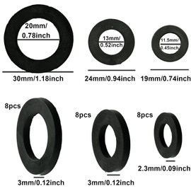 27 Pieces Rubber Hose Washer Tap Sealing Rings Hose Rubber Shower Hose Washers Tap Connector Washers for Connecting, 1/2 Inch, 3/4 Inch, 25 mm (1.00 Inch) OD 20 mm (0.8 Inch) ID, Black
