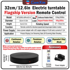 ComXim Remote Photography Motorized Turntable Rotating Display Stand base giratoria para Spinning Rotating Platform 360 photo booth lazy susan for Display,3D Scanner Models(Load Range:88lbs~300lbs)