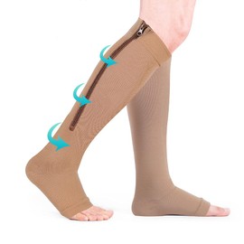 Kompressionsstrümpfe Stützstrümpfe, Kompressionsstrümpfe Zehenlose Wadenreißverschluss Kompressionsstrümpfe mit Medizinischem Kompressionsverlauf für Krampfader (L/XL-Haut)