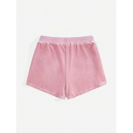 SOLY HUX Women's Y2k Rhinestone Velvet Shorts Drawstring Elastic Waist Track Shorts Pink Geometric L