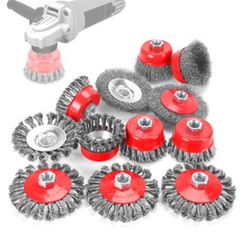 POLIWELL 12 Pack Wire Wheel Brush for Angle Grinder, 6pcs 4” Wheel Brushes, 6pcs 3” Cup Brush Set for 4 1/2 Grinders, 5/8 -11 Threaded Arbor, 0.020In Twisted Knotted Carbon Steel for Removal Rust