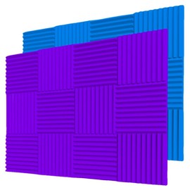 12/24/48 Pack Acoustic Panels 1 X 12 X 12 Inches - Sound Proof Foam Panels for Walls, High Desnsity Studio Soundproofing Wedges - Fire Resistant & Noise Absorbing for Studio, Office, Home:_24PCS Purple+24PCS Blue
