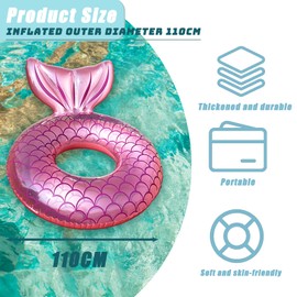 Mermaid Pool Inflatables Swimming Rings for Adults,110cm Large Giant Pink Mermaid Tail Pool Swimming Float Cute Pool Float Tube Rings Pool Floaties for Women Girls Summer Beach Pool Party Water Sport