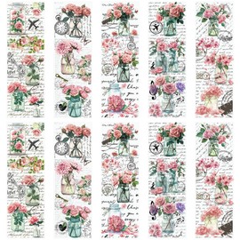 WANDIC 10 Sheets Rub On Transfer Sticker, Pink Flower Stickers Waterproof Transfer Decals for DIY Scrapbooking Photo Albums Furniture,11.8 * 3.9in