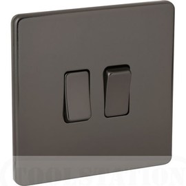 Screwless Flat Plate Black Nickel 10AX Light Switch 2 Gang 2 Way