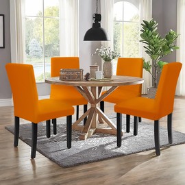 Chair Covers, Set of 6, Orange, Stretch Dining Room Chair Covers for Dining Room Chairs, Removable, Washable Spandex Chair Cover for Kitchen Chairs, Hotel, Banquet (Orange, 6 Pieces)