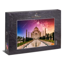 Ulmer Puzzleschmiede - Puzzle "1001 Night" - Classic 1000 Piece Puzzle - Puzzle Motif of the Famous Taj Mahal Against Radiant Starry Sky, World Wonders of Modernity