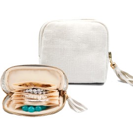 Jeonnfp Jewelry Travel Case Organizer,Portable Travel Jewelry Organizer with Zipper,Velvet Small Jewelry Organizer Storage Bags for Earrings Bracelet Rings(White)