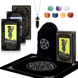 Joyoldelf Tarot Cards, Classic Tarot Cards and Book for Beginners Set, with Tarot 1 Box, Octopus Tablecloth, Card Bundle Pocket, 7 Gems, Black Agate Chain, 78pcs Standard with Tarot Bag