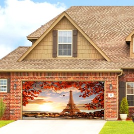 6X13ft Fall Autumn Eiffel Tower Garage Door Decorations Background Sunset Fall Scene France Landmark Picture Backdrop Thanksgiving Baby Shower Party Indoor Outdoor Decor Banner Cover