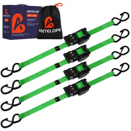 Retractable Ratchet Strap (4 Pack), 1" x 12' Heavy Duty Retractable Tie Down Straps,1,500lbs Break Strength Automatic Ratchet Straps for Securing Cargo, Weather Resistant Security S-Hooks (Green)