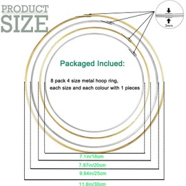 8 Pieces 4 Sizes Metal Rings for Crafts, Gold/Silver, 2 x 18 cm, 20 cm, 25 cm, 30 cm Metal Rings Dream Catcher Macrame Hoops, Mobile Floristry Decoration for Flower Circles, DIY Decoration