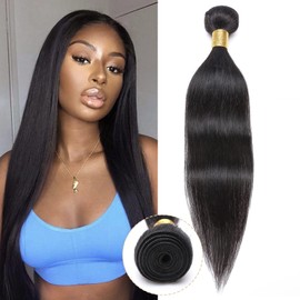 Hairro Sew in Human Hair Bundle, 100g/bundle Real Hair Extensions, Weave Weft for Women Adding Volume and Length, for DIY Beauty Dating Party, 18 Inch One Bundle Straight Off Black