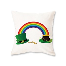 ONWAY St Patricks Day Watercolor Rainbow Lumbar Pillow Cover 16X16 Hat Shamrock Clover Lucky Decorations Farmhouse Cushion Case for Sofa Couch Home Bed