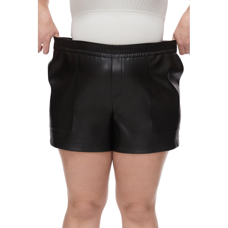 Fahsyee Plus Size Black Shorts - Faux Elastic High Waisted