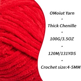 4 Pack Red Fluffy Velvet Yarn for Crocheting, Chunky Chenille Baby Blanket Yarn for Crochet, Soft Fuzzy Puzzle Yarn for Knitting, (100g/3.53oz Each) Bulky Thick Amigurumi Crochet Yarns