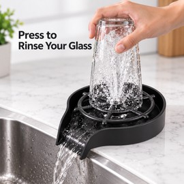 Glass Rinser for Kitchen Sink – Press-Activated Cup Washer with Black ABS Base, Optional 23.6-Inch Hose
