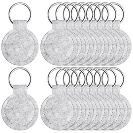 Namalu 16 Felt Key Chains 4 cm Round Key Fob for Crafts Felt Key Ring Blank with Stainless Steel Ring for DIY Decoration Craft Bag Car Keys, lightgrey